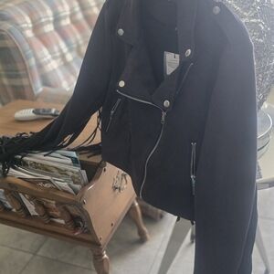 Never worn new with tags misguided suede and fringe cropped jacket